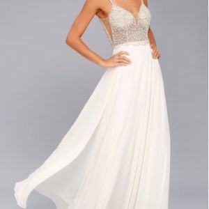TRUE LOVE WHITE BEADED RHINESTONE MAXI DRESS LULUS